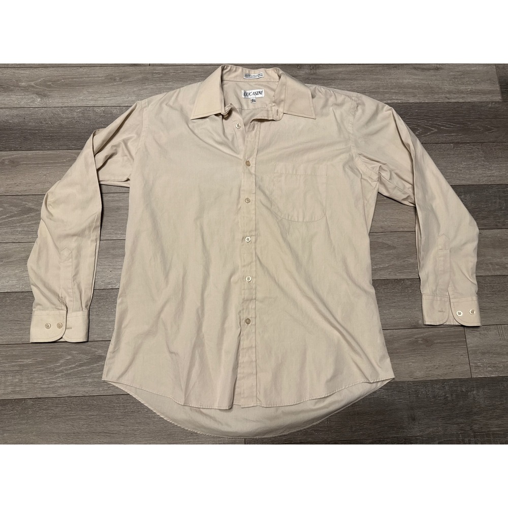 Lucasini Button Down Shirt Mens 16.5 Cream Long Sleeve Cotton‎ Blend Pocket